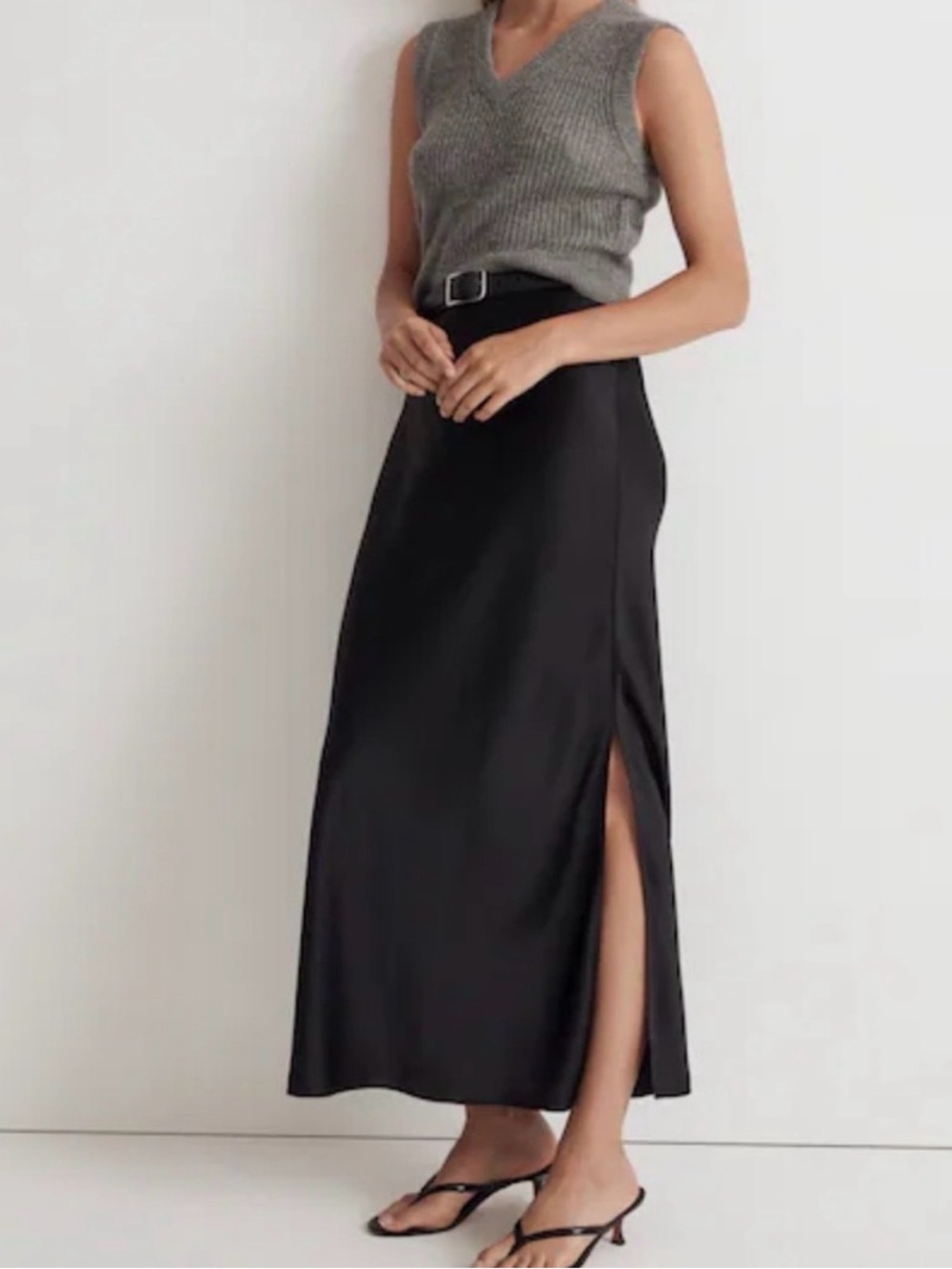 Madewell Maxi Satin Slip Skirt Black